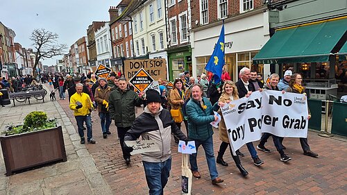 Lib Dem Marchers on the road